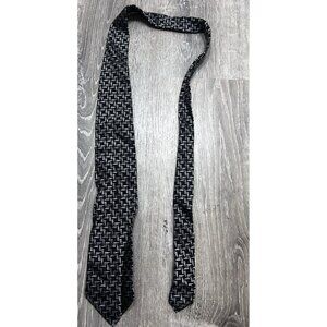 Pronto Uomo Men's Neck Tie 100% Silk Geometric Woven Black